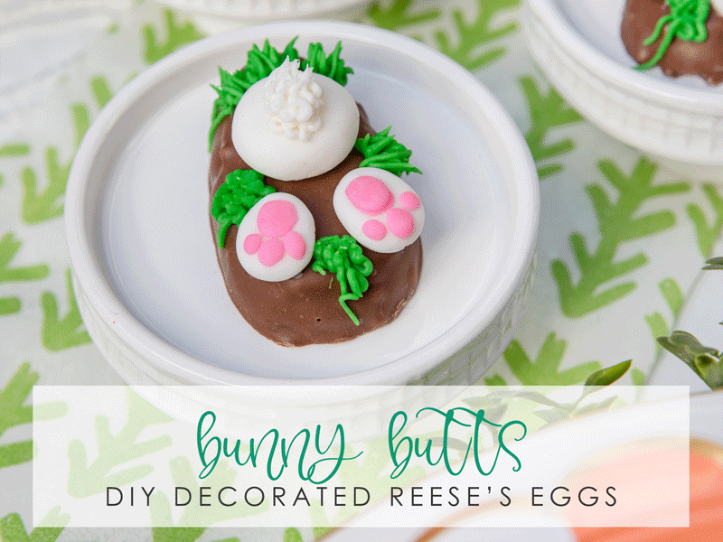 Decorate REESE'S Eggs with Bunny Butts! Easy to follow tutorial | #BeSoEggstra with an Egg Hunt for Teens and Easter Brunch Ideas from AmysPartyIdeas.com @Walmart and @reeses | #Walmart #SheSpeaks