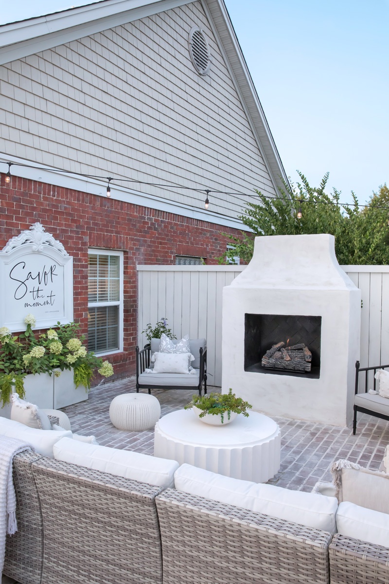 Outdoor Fireplace | Outdoor Oasis Patio Reveal | AmysPartyIdeas.com wtih Wayfair.com | #outdooroasis #ad